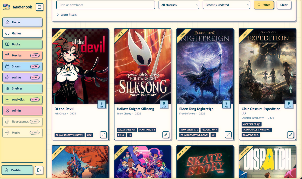 Screenshot of the Medianook website